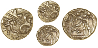 Early Uninscribed issues, Stater, British I [North East Coast type], devolved head of Apollo, rev. disjointed horse...