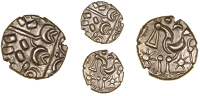 Corieltauvi, Uninscribed issues, Stater, South Ferriby type, devolved head of Apollo, rev. disjointed horse left,...