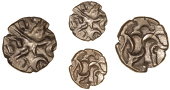 Corieltauvi, Uninscribed issues, Stater, South Ferriby type, devolved head of Apollo, rev. disjointed horse left,...
