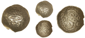 Corieltauvi, Uninscribed issues, Scyphate Quarter-Stater, type 1, stylised boar, wheel below, rev. large S symbol...
