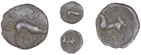 Corieltauvi, Uninscribed issues, Unit, Boar/Horse type, boar right, no spear in back, large pellet-and-ring motif...