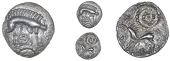Corieltauvi, Uninscribed issues, Unit, Boar/Horse type, boar right, no spear in back, nothing above, three pellets...