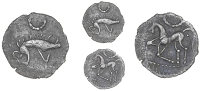 Corieltauvi, Uninscribed issues, Unit, Boar/Horse type, boar right, no spear in back, pellet-and-ring motif above,...