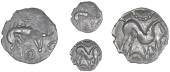 Corieltauvi, Uninscribed issues, Unit, Boar/Horse type, boar right, no spear in back, pellet-in-annulet above, in...