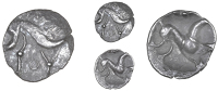 Corieltauvi, Uninscribed issues, Unit, Boar/Horse type, boar right, no spear in back, annulet below, rev. horse...