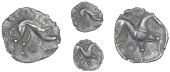 Corieltauvi, Uninscribed issues, Unit, Boar/Horse type, boar right, no spear in back, annulet behind and below, rev....