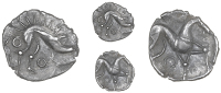 Corieltauvi, Uninscribed issues, Unit, Boar/Horse type, boar right, no spear in back, annulet behind and below, rev....
