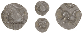 Corieltauvi, Uninscribed issues, Unit, Boar/Horse type, boar right with claw feet, exergual line below, rev. horse...