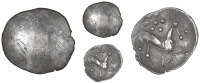 Corieltauvi, Uninscribed issues, Unit, Boar/Horse type, blank, rev. horse right, pellet-and-ring above, 1.01g/4h...