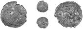Corieltauvi, Uninscribed issues, Half-Unit, Boar/Horse type, trace of design, rev. horse right, pellet-and-ring...
