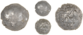 Corieltauvi, Vep, Unit, trace of design, rev. horse right, vep above, trefoil of pellets behind and below, 1.09g...