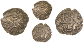 Corieltauvi, Vep Corf, Base gold Stater, cruciform wreath design with crosses and rosettes in angles, rev....