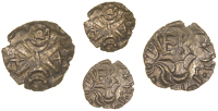 Corieltauvi, Vep Corf, Base gold Stater, cruciform wreath design with crosses and rosettes in angles, rev....