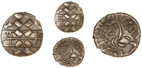 Corieltauvi, Volisios Cartivellaunos, Stater, vol[is]io[s] between three lines across wreath, rev. stylised horse...