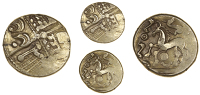 Early Uninscribed issues, Stater, British L [Climping type], wreath over cruciform pattern, rev. horse left,...