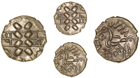 Corieltauvi, Volisios Dvmnocoveros, Stater, vol[i]sio[s] within three lines across wreath, rev. horse left, trefoil...