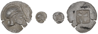 Gaul, Gaul, Massalia, Auriol hoard, Obol, c. 490-470, ionic helmet right, rev. incuse square, 0.72g (Furtwängler Gp...