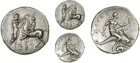Southern Apulia, Southern Apulia, Taras, temp. Pyrrhos, Nomos, c. 280-272, ari sti p, tall slim naked older ephebos...