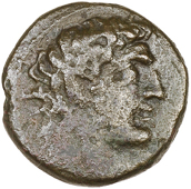 Seleucid Kings of Syria, Seleucid Kings of Syria, Demetrios III, Æ, bust right, rev. DHMH TRIEWN THS IERAS, Tyche...