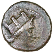 Roman Empire, Roman Empire, Augustus, Æ, yr. 307 [7/6 BC], head of Tyche right, rev. Tyche standing left, holding...