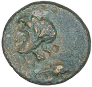 Roman Empire, Roman Empire, Nero, Æ, yr. 377 [65/6], male head (? Herakles), left, rev. cornucopiæ over cista,...