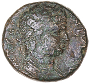 Roman Empire, Roman Empire, Caracalla, Æ, laureate and draped bust right, rev. head of Tyche left, cornucopiæ at...