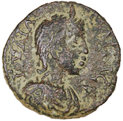 Roman Empire, Roman Empire, Julia Mamæa (222-35), Æ, diademed and draped bust right, rev. head of Tyche left...