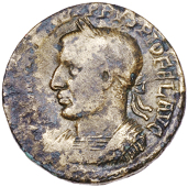 Roman Empire, Roman Empire, Philip I, Æ, laureate and draped bust left, rev. doe standing right suckling child...