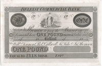 Co Antrim, Belfast, Belfast Commercial Bank, One Pound British, 18—, proof on card by Perkins & Heath for William...