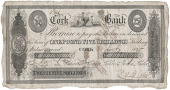 Co Cork, Cork, Cork Bank, One Pound Five Shillings Sterling, 25 January 1825, B 2009, for Charles Henry Leslie and...