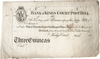 Co Dublin, Dublin, Bank of Kings Court, 180–, unissued Post Bill for Three Guineas [Three Pounds, Eight Shillings...