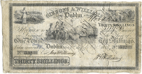 Co Dublin, Dublin, Gibbons & Williams, Thirty Shillings, 1 September 1833, no. 532, signed by H. Williams. Numbers...
