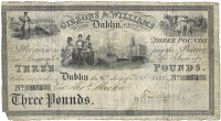 Co Dublin, Dublin, Gibbons & Williams, Three Pounds, 1 September 1833, no. 974, signed by H. Williams. A few tiny...