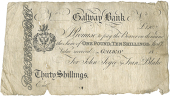 Co Galway, Galway, Galway Bank, Thirty Shillings, 18—, unissued, for John Joyce and Francis Blake. Two small holes...
