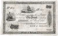 Agricultural & Commercial Bank of Ireland, One Pound, 10 March 1835, no. 1839, Limerick, branch name on date line...