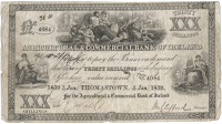 Agricultural & Commercial Bank of Ireland, Thirty Shillings, 5 January 1839, no. 4084, Thomastown. Tiny piece out of...