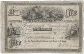 Agricultural & Commercial Bank of Ireland, Five Pounds, 25 September 1838, no. 73, Enniscorthy. A 20mm tear in top...