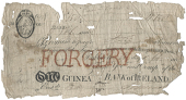 One Guinea, 1 February 1805, contemporary forgery, stamped FORGERY across front (Pick –). Holes and damage but...