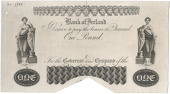 One Pound, uniface proof on watermarked paper, pencilled 'Feb. 1886' at top left, V-section cut from bottom centre...