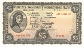 Five Pounds, 16 October 1940, 49T 056558, code letter A, Brennan-McElligott signatures (MacDevitt E-091; Pick 3C)....
