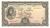 Five Pounds, 9 July 1942, 60T 059571, code letter D, Brennan-McElligott signatures (MacDevitt E-091; Pick 3C)....