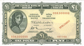 One Pound, 00-1-00, 00K 000000, Whitaker-Murray signatures, stamped specimen in red on each side (MacDevitt E-086;...