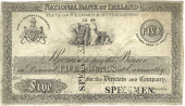 Five Pounds, Bank of Wexford & Enniscorthy, uniface proof on paper, stamped SPECIMEN twice on front (Pick –)....