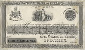 Thirty Shillings, New Ross, uniface proof on card, stamped SPECIMEN at bottom right (Pick –). Full paper backing...