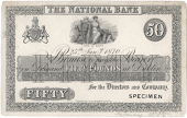 Fifty Pounds, 25 January 1870, uniface proof on paper, 55 branches in four lines, pencilled 'February 1870' in...