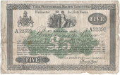 Five Pounds, 5 December 1918, A 32391, 101 branches in seven lines, printed signature of B. Wilson (Pick –). Edge...