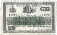 Ten Pounds, 10 March 1910, A 27561, 86 branches in six lines, signature of B. Evans (Pick A59). A few tiny spots in...
