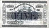 Five Pounds, 1 November 1916, A/D 3106, uncertain signature, 57 branches including Armoy and Newcastle added below...