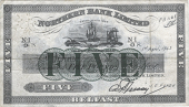 Five Pounds, 1 December 1942, N-I/O, signature of A.P. Tibbey, printer’s work note, date changed to 1 April 1943,...