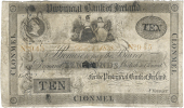 Ten Pounds, 1 December 1828, no. 945, Clonmel, parts of the denomination panels altered and replaced in an attempt...